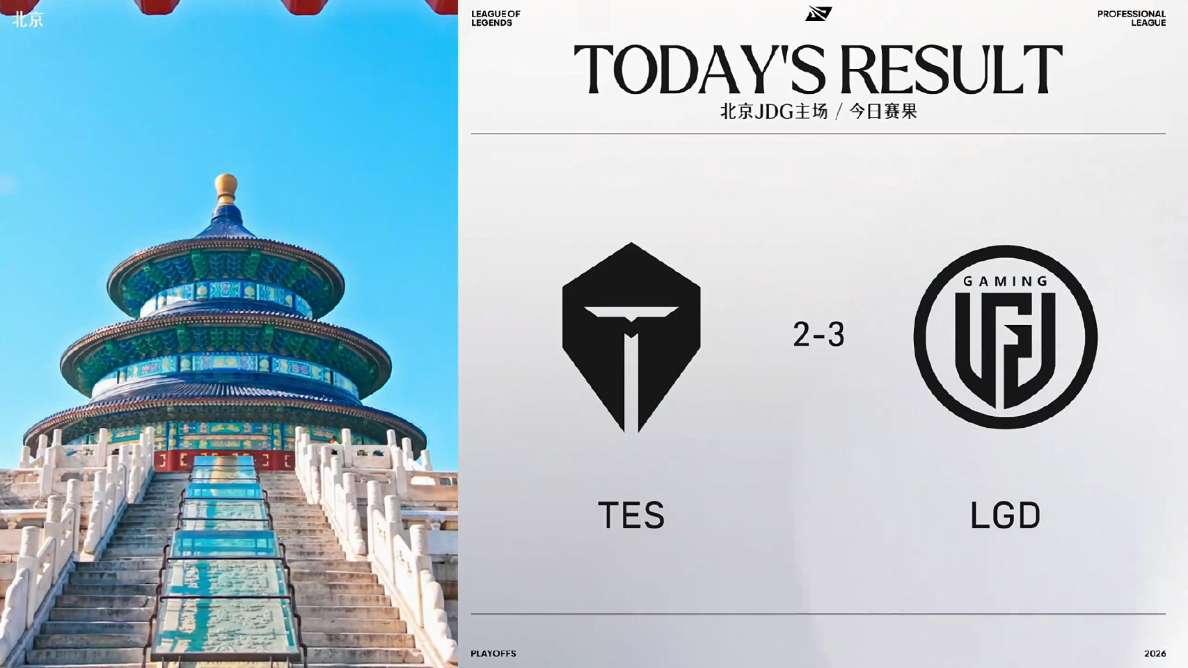 2026LPL季后赛:TES 2-3 LGD